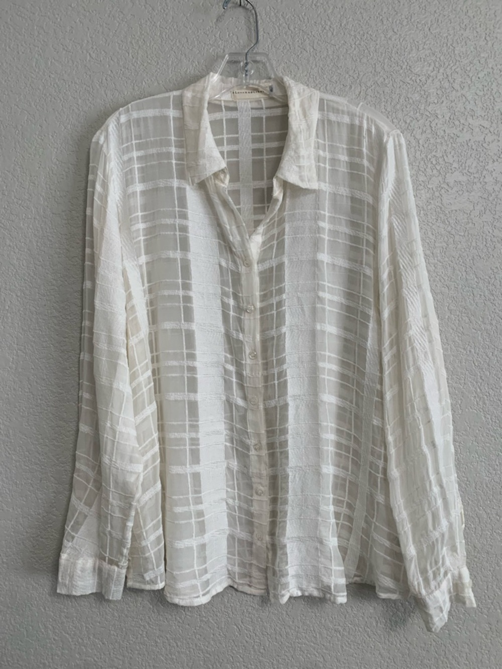 Johnny Was 4 Love Liberty Blouse Top Womens XL Silk Boho Windowpane Sheer Beach